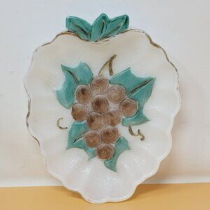 Vintage Grape Leaf Ceramic Decorative Plate 10"x8"